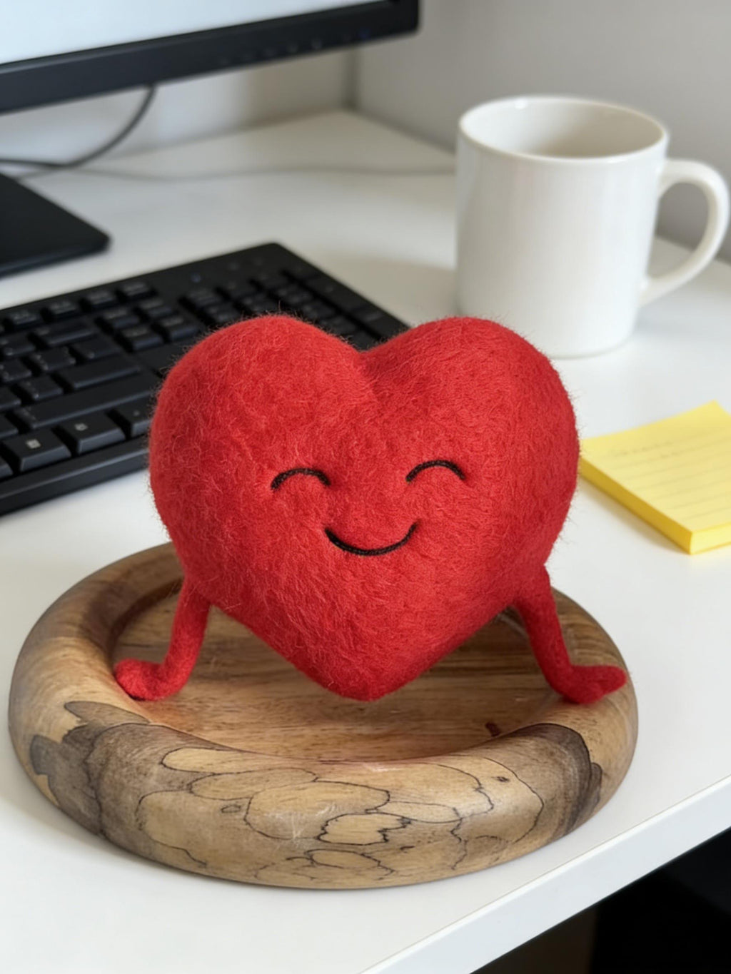 Felt Heart Plush, Smiling Figurine, Valentine's Day Gift