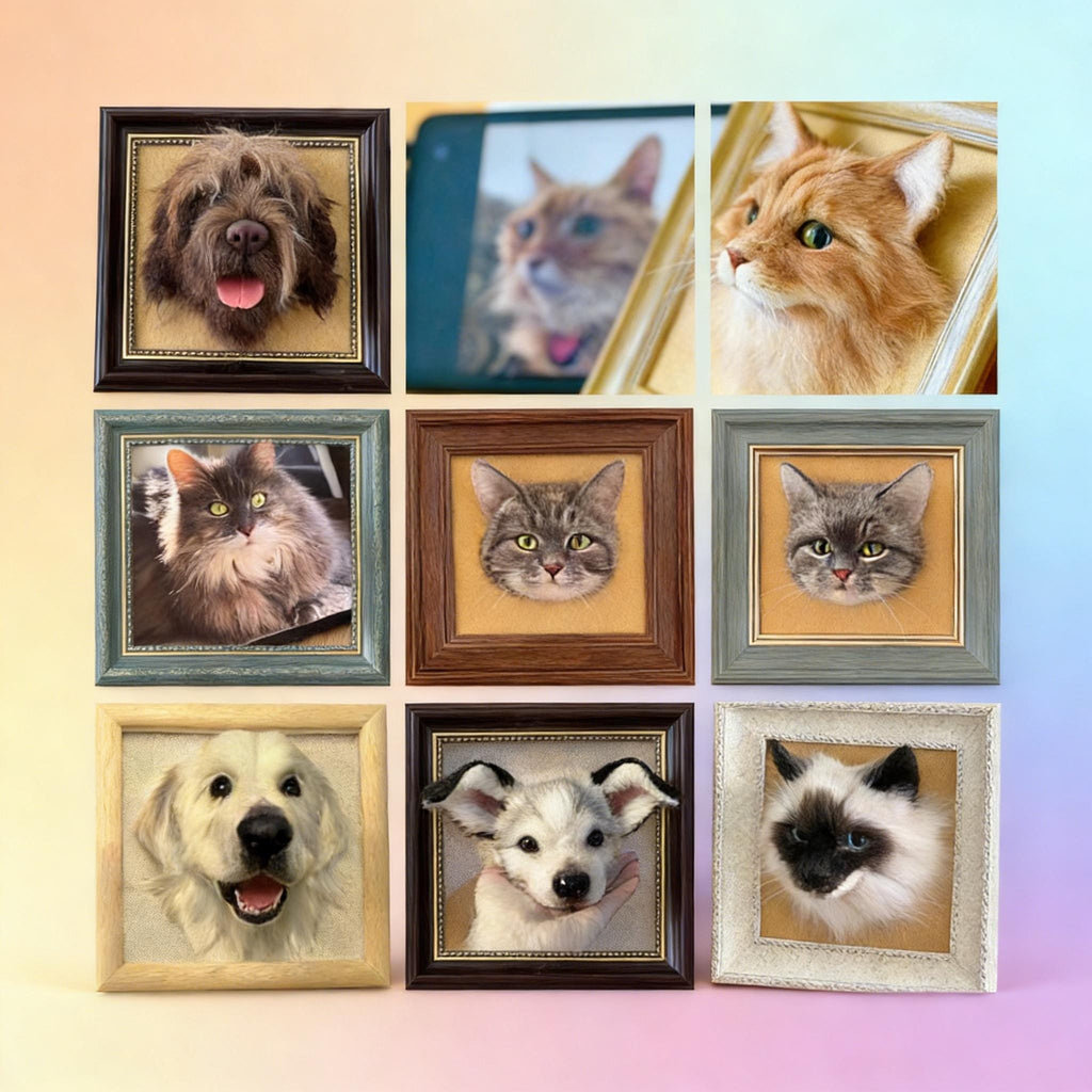 Custom 3D Wool Felt Pet Portrait, Handmade Dog Cat Memorial