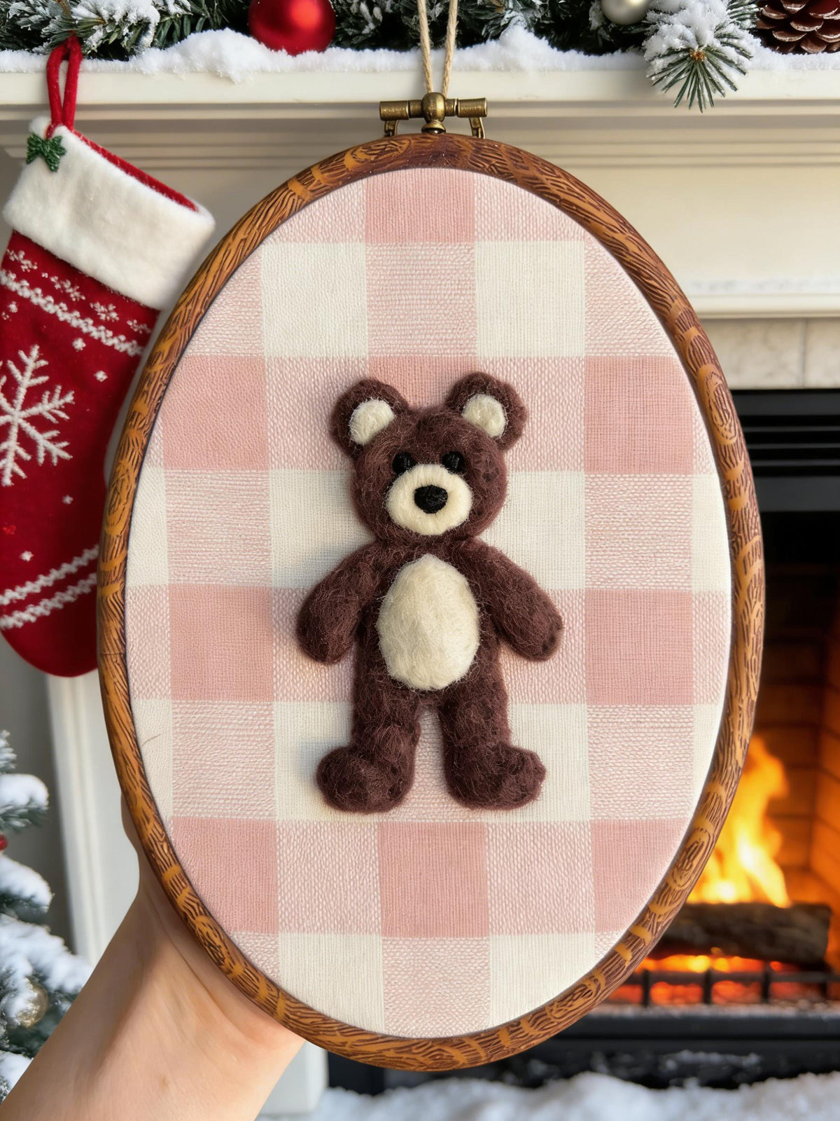 Hand Felted Teddy Bear Wall Art, Nursery & Baby Room Decor, Heirloom Baby Shower Gift