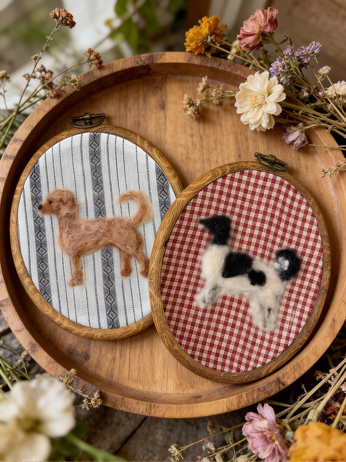 Custom Dog Needle Felt Embroidery Hoop Portrait, Personalized Full Body Pet Portrait
