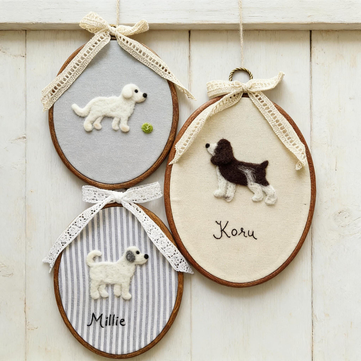 Personalized Needle Felted Dog Embroidery Hoop | Custom Pet Portrait Wall Art