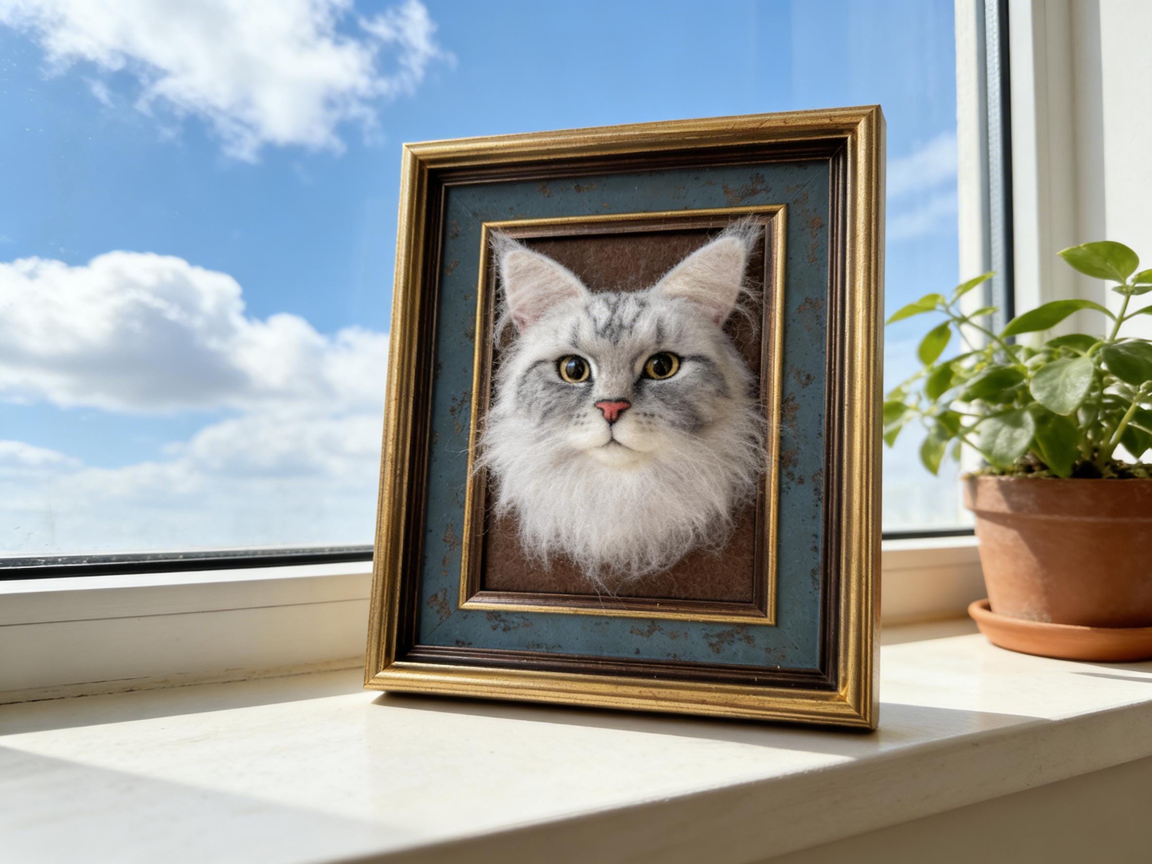 Custom Needle Felted Pet Portrait Frame, Handmade Keepsake Gift