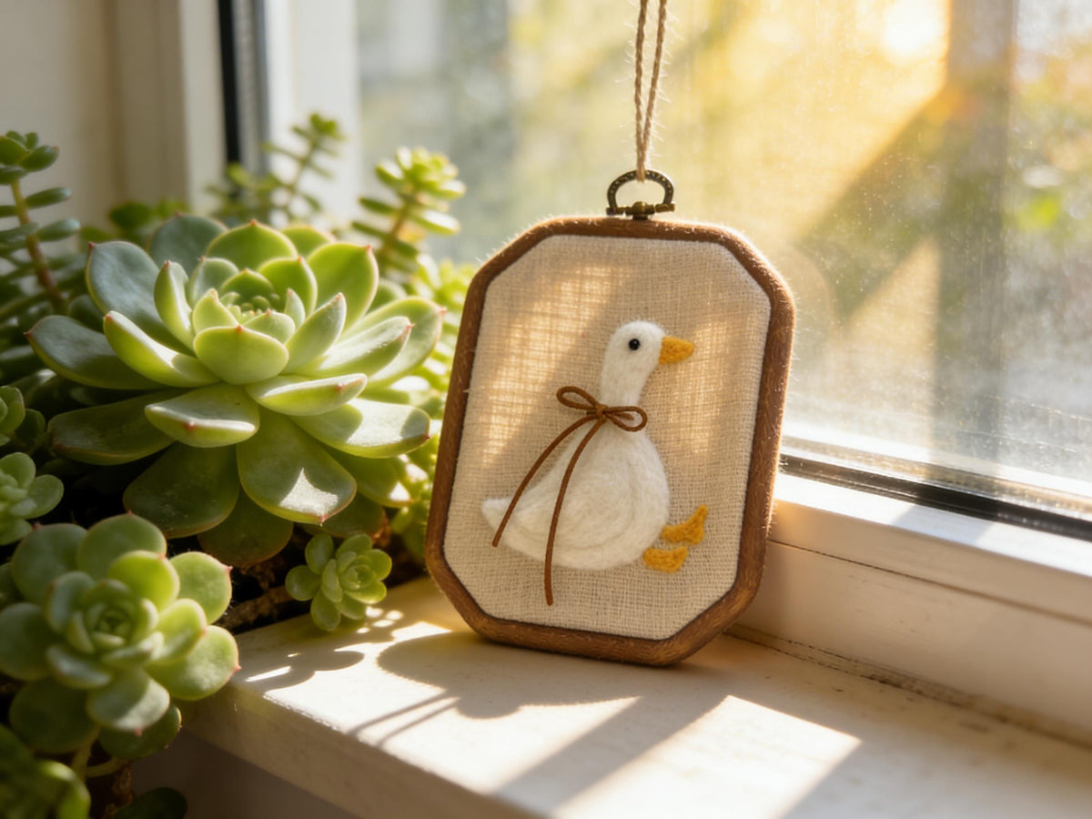 Felted Goose Embroidery Hoop, Custom Nursery Wall Art