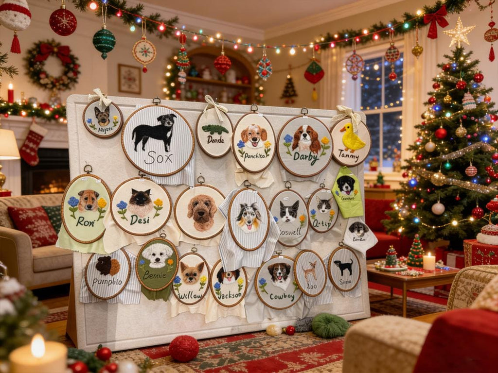 Personalized Two Pet Embroidery Hoop Portrait, Custom Wool Felt Pet Wall Art