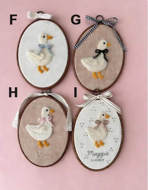 Handmade Felted Goose Wall Art, Needle Felt Embroidery Hoop, Nursery & Baby Room Decor