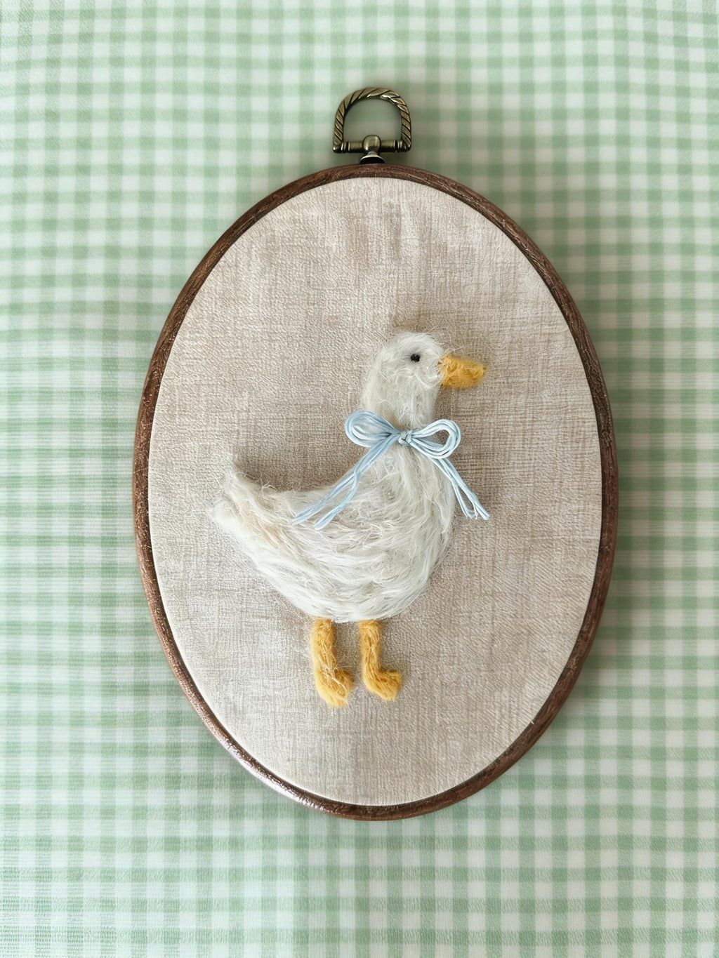 Handmade Felted Goose Wall Art, Needle Felt Embroidery Hoop, Nursery & Baby Room Decor