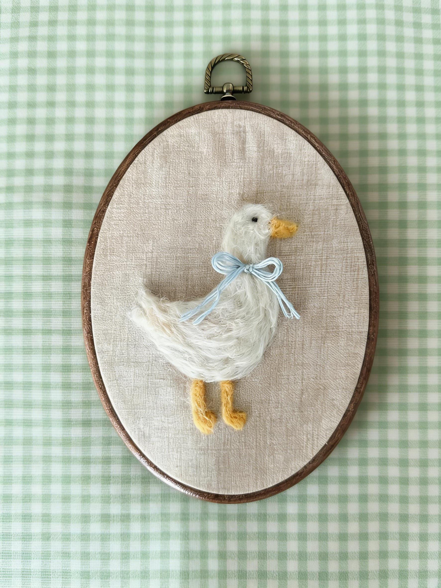 Handmade Felted Goose Wall Art, Needle Felt Embroidery Hoop, Nursery & Baby Room Decor