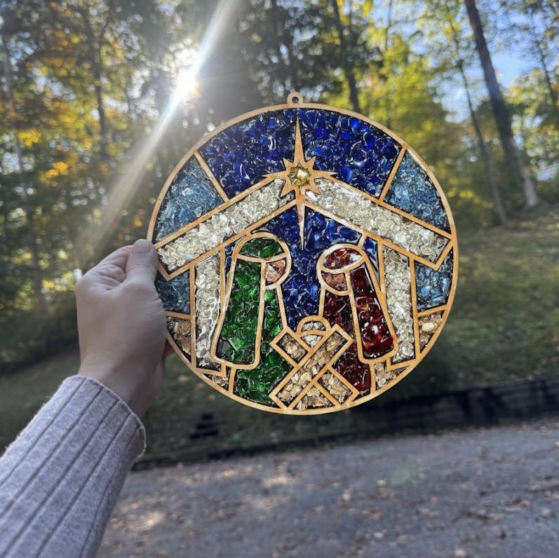 DIY Nativity Crushed Glass Suncatcher